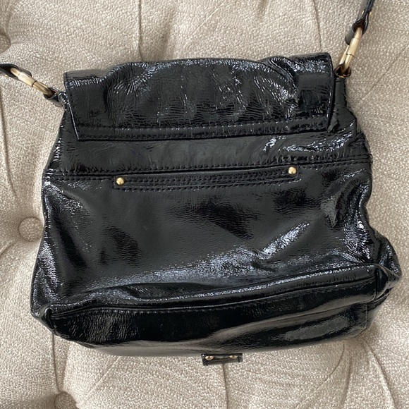 MICHAEL KORS Black Patent Leather Saddle Style Bag with gold accents - Picture 7 of 11